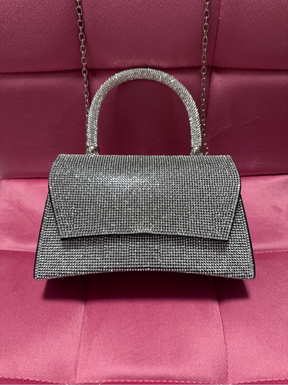 Silver Crystal Embellished Top-Handle Evening Bag